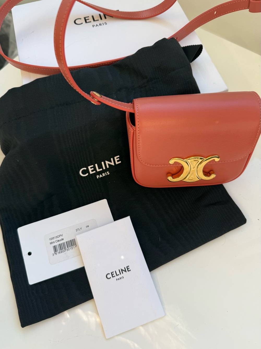 Celine Coral Triomphe Mini Crossbody Bag with Gold Hardware - Picture 1 of 6